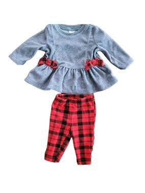 3M carters | fleece set | long sleeve shirt and pants | plaid grey